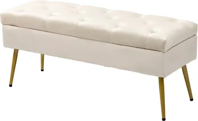 Immagine prodotto di Panca imbottita, aspetto velluto, beige, 102 x 35 x 43 cm