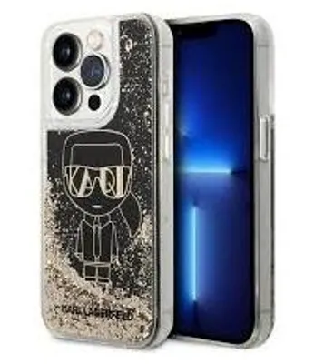 Zdjęcie produktu dla Etui na tył telefonu iPhone 14 Pro projektu Karla Lagerfelda – Liquid Glitter – Gatsby Ikonik – czarne