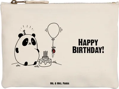 Produktbild von Mr. & Mrs. Panda Pouch Panda Geburtstag Größe M - Weiß - Geschenk, kosmetiktäschchen, Federmappe, Kulturbeutel, Stoffbeutel, Kosmetiktasche, Schlampermäppchen