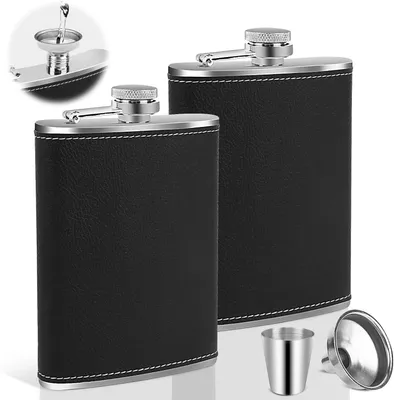 Image de Bouteille en acier inoxydable pour spiritueux - Coffret de 2 bouteilles de 227 ml - Petite bouteille pour whisky, rhum et vodka