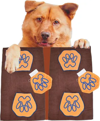 Produktbild von 2x Hundepflegeset aus Microfaser mit Hundehandtuch + Waschhandschuh waschbar