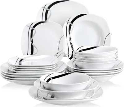 Obrázek produktu pro VEWEET jídelní servis "Fiona" z porcelánu, 24dílná jídelní souprava s miskami na cereálie, dezertními talíři, jídelními talíři a polévkovými talíři, jídelní servis pro 6 osob