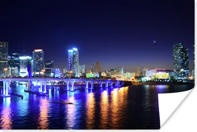 Produktbild von MuchoWow® Poster Wasser - Licht - Nacht - Skyline 180x120 cm - Fotoplakat