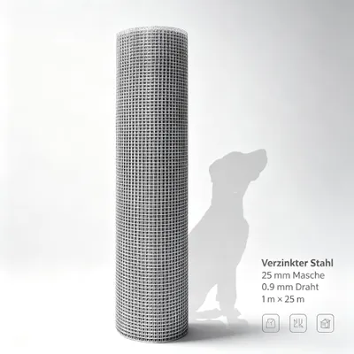 Produktbild von Verzinktes Schweißgitter 1 m × 25 m, Drahtgitter Zaun, 25 mm Masche 0,9 mm Drahtstärke für Tierhaltung, Garten‑ und Bauanwendungen