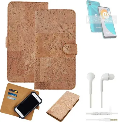 Produktbild von K-S-Trade Hülle kompatibel mit Motorola Moto E22s + in ear Kopfhörer Kork Handyhülle Cover  Schutzhülle TPU Case Bumper in Hellbraun, (1x)