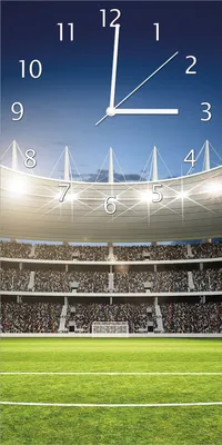 Produktbild von Wallario Design Wanduhr bedruckt, Größe 30 x 60 cm, Motiv: Fußballstadion Mittellinie