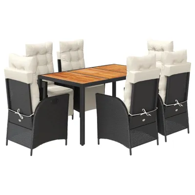 Produktbild von vidaXL 7-tlg. Garten-Essgruppe mit Kissen Schwarz Poly Rattan