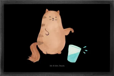 Produktbild von Mr. & Mrs. Panda fußmatte Katze Wasserglas 50 x 75 cm - Schwarz - Geschenk, Cat, Cats, Lustig, Fußabtreter, Schmutzfangmatte, Haustier, Katzen, Türmatte, Fußabstreifer