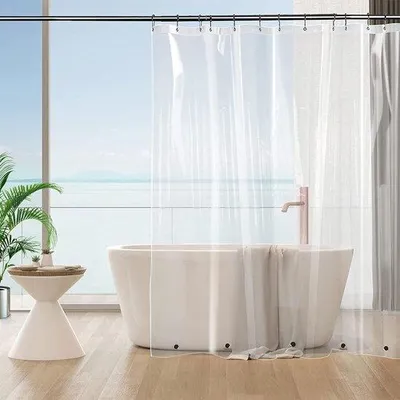 Immagine prodotto di Tenda da doccia trasparente e impermeabile Unyqoos® 180 x 200 cm – resistente alla muffa, realizzata in PEVA (senza PVC e senza cloro), con magneti e clip metalliche in acciaio inossidabile