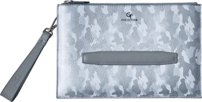 Produktbild von GT Collection | Handgefertigter Echtes Leder Clutch Herren Handtasche mit silbernen Details | geliefert in Geschenkbox