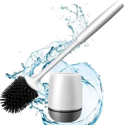 Produktbild von Silikon-Toilettenbürste – stehende Toilettenbürsten-Set – mit schnell trocknender Halterung – für gründliche Reinigung