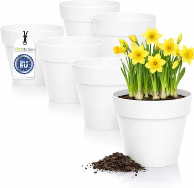 Produktbild von Blumentopf Kunststoff-Blumentöpfe 12 cm, Weiß, Rund, für Kräutertöpfe