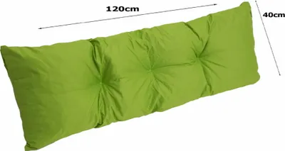 A lime green cushion for a pallet sofa or garden lounge, with dimensions indicated.