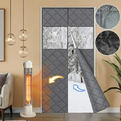 Image de Rideau de porte thermique Protection contre le froid 90x210cm, Rideau magnétique de protection thermique pour portes Tissu Oxford épais Imperméable au vent Rideau thermique visible Porte