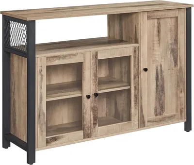 Productafbeelding van Keukenkast met 3 deuren - Buffetkast met glazen deuren - Industrieel - Metalen frame - 110 cm breed
