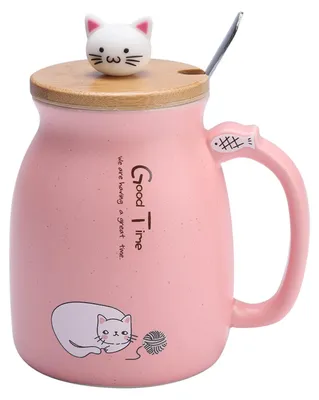 Katzen-Keramiktasse 420 ml mit Deckel und Löffel