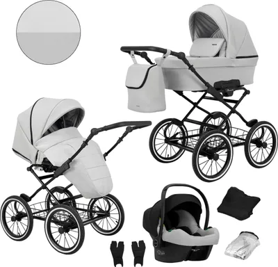 Produktbild von Kinderwagen ROMANTIC Sportwagen Babywagen Babyschale Komplettset Kinder Wagen Set 3 in 1 (ROM-09, Rahmenfarbe: Schwarz)