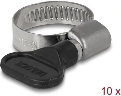Produktbild von DeLOCK Schlauchschelle mit Flügelmutter 16 - 25 mm 10 Stück schwarz, Schmetterlingsklemme, Schwarz, Metallisch, Kunststoff, Edelstahl, 1,6 cm, 2,5 cm, 9 mm