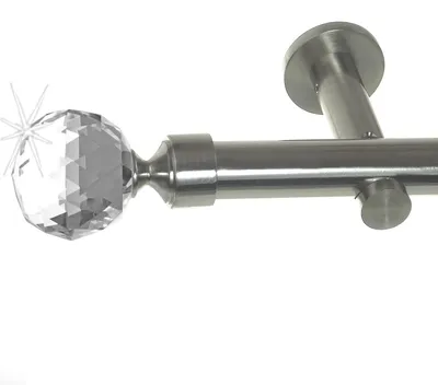 Produktbild von Edelstahl Look Gardinenstange 20mm Wandträger 1-läufig, Kristall Disco Kugel, Länge wählbar H31 E87 R