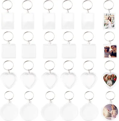 Produktbild von Schlüsselanhänger für Foto, 24 Stück Acrylfoto mit Schlüsselring Transparentes Bild Foto Schlüsselanhänger Blanko zum Basteln Geschenk Familie Freunde