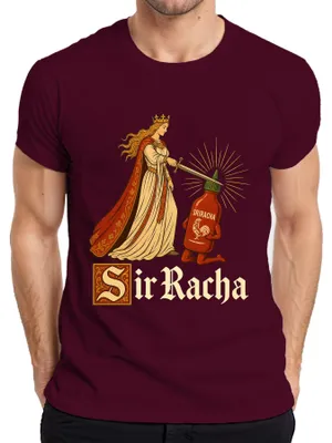 Zdjęcie produktu dla Sos Sir Racha Scharfe Sauce Ritter, koszulka męska, średniowiecze, ironia, kolor burgundowy, rozmiar XXL