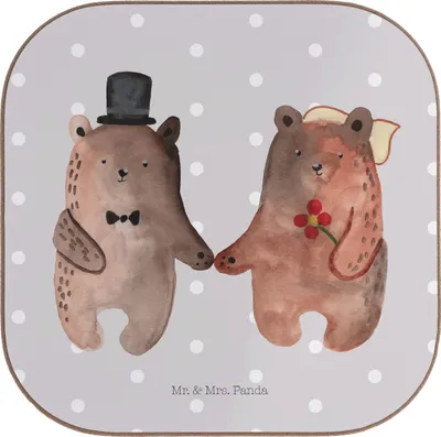 Produktbild von Mr. & Mrs. Panda Untersetzer Glas Bär Heirat - Grau Pastell - Geschenk, unterleger, Tassenuntersetzer, Verheiratet Heirate Hochzeit Hochzeitsgeschenk Hochzeitspaar, Teddy