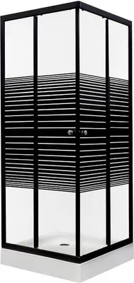 Produktbild von Kerra Pico Black STR 80x80 Duschkabine mit Duschwanne, schwarz Profile, 5mm ESG Sicherheitsglas, transparent mit schwarzen horizontalen Streifen