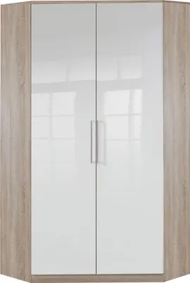 Productafbeelding van Kledingkast Greven, model Kleiderschrank, 95x95 cm, eikenhout Sägerau, wit hoogglans, 2 deuren