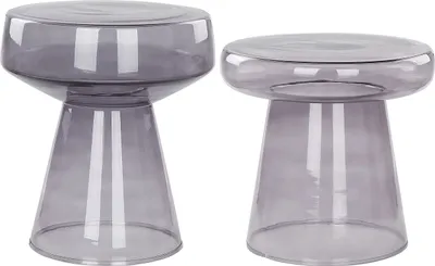 Obrázek produktu pro BELIANI Sada 2 postranních stolků Šedé sklo Transparentní kulatý design Postranní stolky do obývacího pokoje Moderní styl