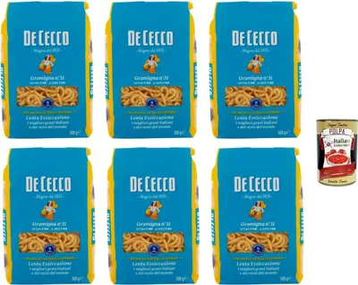 Produktbild von De cecco Gramigna N°31 100% Italienisch Pasta Nudeln 6x 500gr + Italian Gourmet Polpa 400g