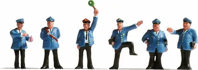 Produktbild von NOCH handkolorierte Bahnpersonal Miniaturfiguren für Modelleisenbahnen, 6 männliche Erwachsene aus Kunststoff, Spur TT 1:120.