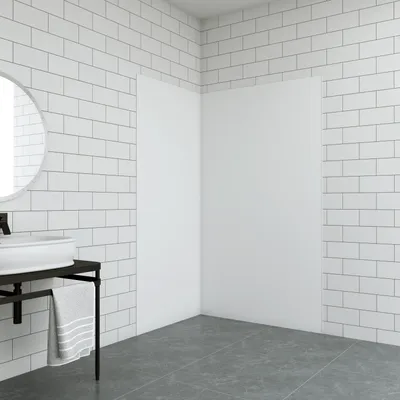 Produktbild von 100x80x210cm Stein Weiß Duschrückwand Alu Duschrückwände Fliesenersatz Ecklösung Duschabtrennung
