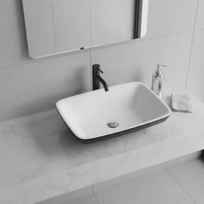 Produktbild von Aufsatzwaschbecken aus Gussmarmor rechteckig SIENA schwarz/weiß