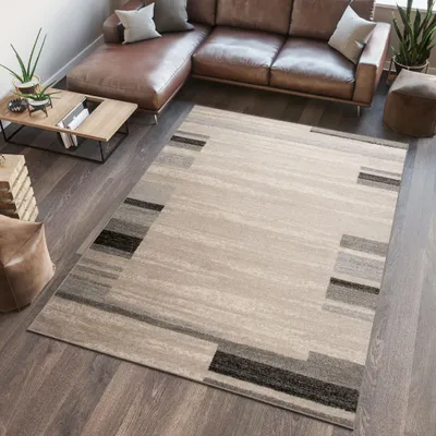 Produktbild von Teppich Wohnzimmer Schlafzimmer Kurzflor Modern Meliert Design Beige Creme Grau  80 x 150 cm