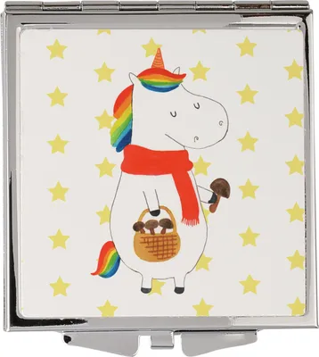 Produktbild von Mr. & Mrs. Panda Reisespiegel Einhorn Pilz - Weiß - Geschenk, Kosmetikspiegel, Einhörner, Taschenspiegel, Frauen Spiegel, Kleiner, Unicorn, Pilze, Liebeskummer, Spruch