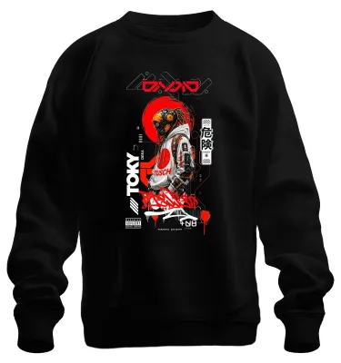 Produktbild von TUSCH Cyberpunk Techwear Maske Japan Streetwear Y2K Manga Sweatshirt Pullover, Schwarz, S