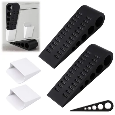 Produktbild von Set mit 2 Türstoppern für alle Bodenbeläge, rutschfeste Gummitürstopper mit selbstklebender Rückseite, 12,8 x 4 cm, schwarzer Türstopper, Gummitürstopper für Zuhause, Büro und Schule