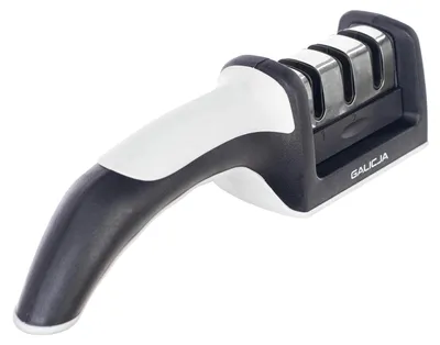 Produktbild von Messerschärfer - Manueller 3-Stufen-Messerschärfer - 21 cm - Edelstahl - Ergonomisch - Sicher - Schwarz
