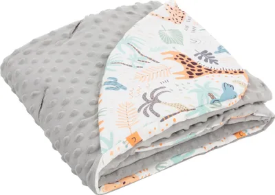 Produktbild von Joyz Einschlagdecke mit Kapuze, Safari mit grauem Minky, 100% Baumwolle, Doppelseitig, Universal für Babyschale, Autositz, Kinderwagen oder Buggy