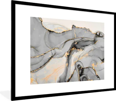 Produktbild von MuchoWow® Gerahmtes Poster Marmor - Gold - Grau 80x60 cm - Poster mit Schwarzem Bilderrahmen Wandposter Rahmen Foto Bilder - Schlafzimmer-Dekorationen - Fotoposter