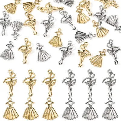 24 Ballerina-Anhänger, antik Silber/Gold, Legierung, DIY-Schmuck