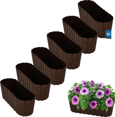 Produktbild von KOTARBAU® 6er Set Blumenkasten Balkon Blumentopf 40x13x13cm Braun Pflanzkübel Pflanzkasten Pflanzentopf Kunststoff Balkonkasten Rustikal Übertopf groß
