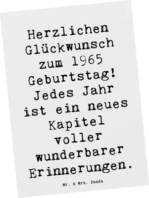 Produktbild von Mr. & Mrs. Panda Postkarte Spruch 1965 Geburtstag - Weiß - Geschenk, Alter, Fotokarte, Geburtsjahr, Jahrgang, Happy Birthday, Grußkarte, Ansichtskarten, Einzigartig