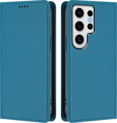 Produktbild von Handyhülle für Samsung Galaxy S24 Ultra, Kunstleder Klapphülle Stoßfeste Magnetische Hülle mit Ständer Blau