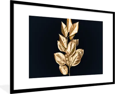 Produktbild von MuchoWow® Gerahmtes Poster Pflanze - Blätter - Gold - Schwarz - Luxus 90x60 cm - Poster mit Schwarzem Bilderrahmen Wandposter Rahmen Foto Bilder - Wanddekoration - Fotos