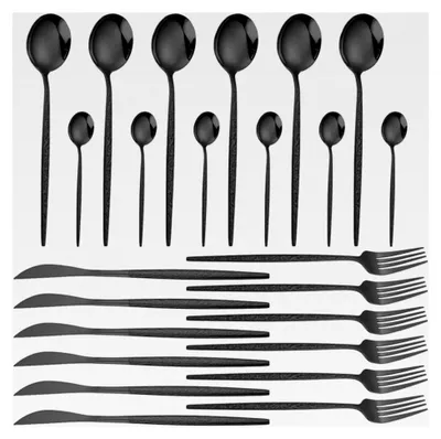 Produktbild von 24-teiliges Besteckset aus Edelstahl, inklusive Messer, Gabel, Löffel, für Küche und Feiern