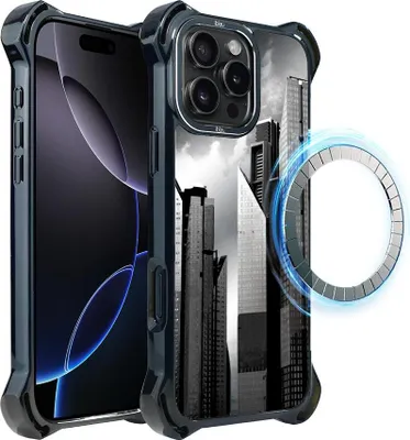 Produktbild von Schutzhülle für das iPhone 16 Pro, MagSafe-kompatibel, verstärkte Ecken, schwarz, Manhattan