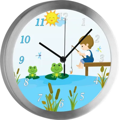 Produktbild von Funkuhr, Kinder Wanduhr, Kinderuhr, Kinderzimmer  Froschteich
