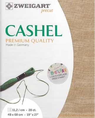 Imagen del producto de Tela de trama uniforme CASHEL de Zweigart, precortada, 28 ct., color 3009 "vintage mocha", tela para bordado 100% lino, 48x68 cm
