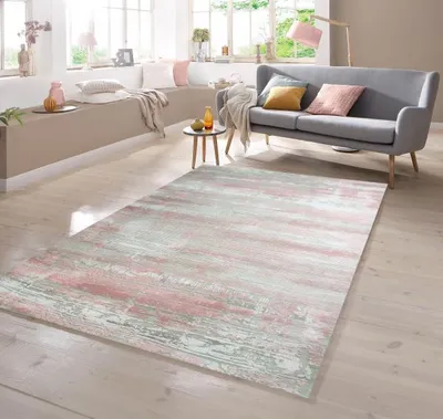 Produktbild von Designer Teppich mit Fransen Creme Beige Rosa Größe - 80 x 300 cm